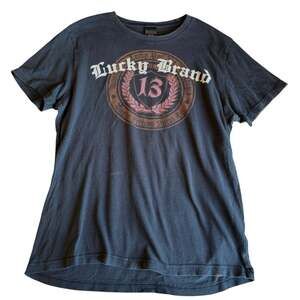 Y2K Lucky Brand Classic Fit Black 13 Graphic Short Sleeve Tee Shirt Med Cotton